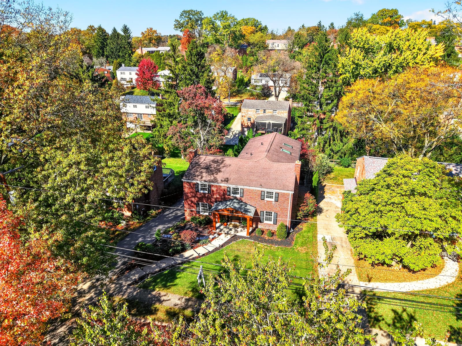 Aerial view of the house and backyard