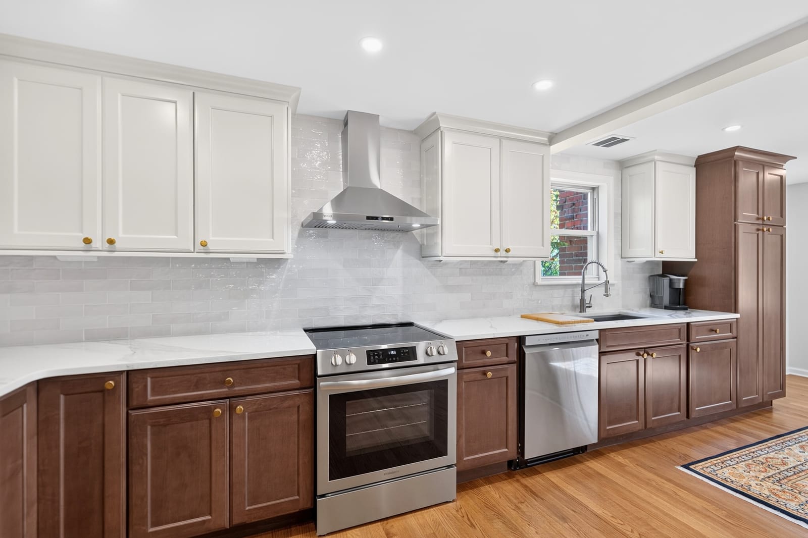 Kitchen range and cabinets